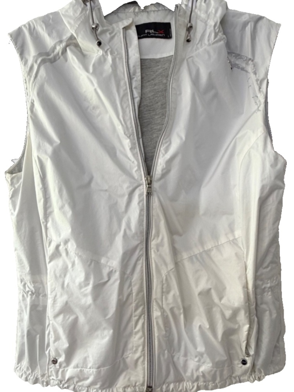 Ralph Lauren RLX Vest Women's White Zipper Hoodie Golf Silver Toggles Large
